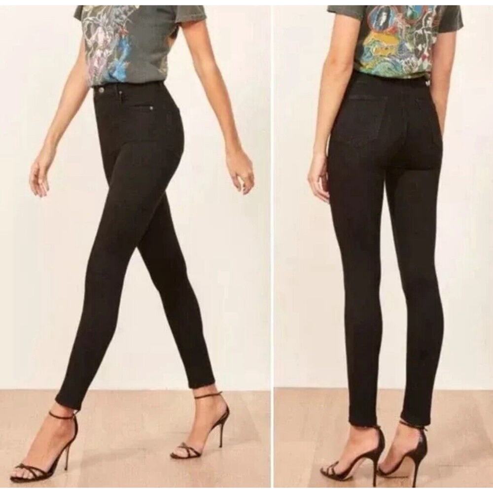 REFORMATION Harper High Rise Skinny Jeans #16576 Black Wash Sz‎ 24 Broken Zipper